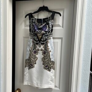 Just Cavalli Elegant Black and White Dress with Purple Accents